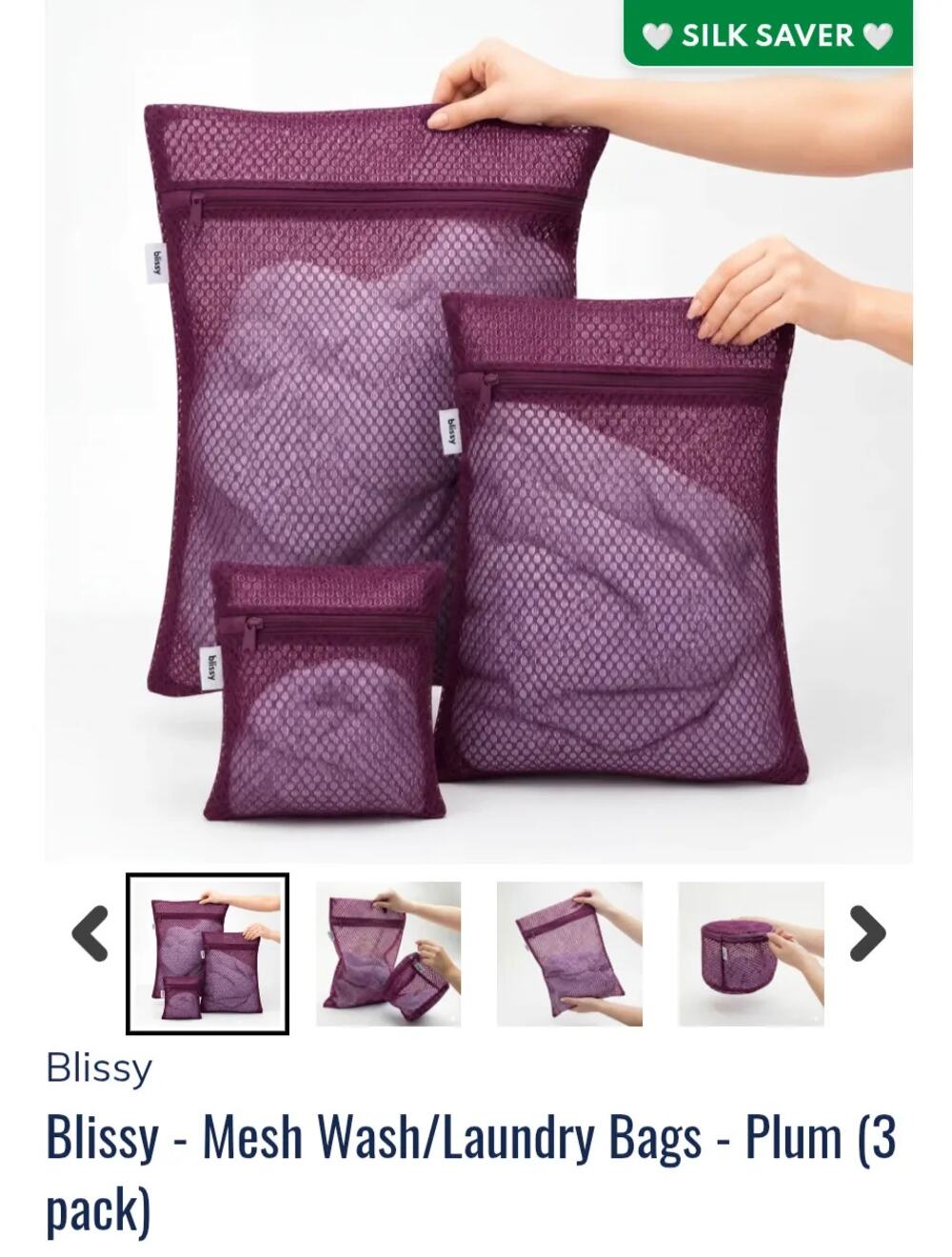 New! Blissy Set Of 3 Mesh Delicate Wash Bags Plum Housewarming Dorm Gift